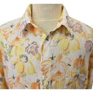 Over Easy Options 90s Tropical Linen Shirt Mens Sz L Retro Resort Coastal